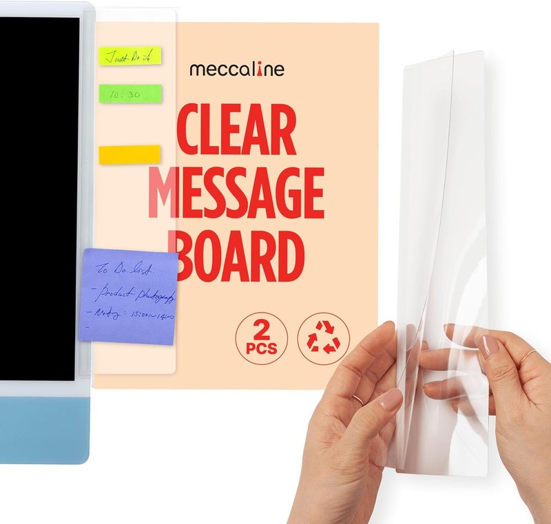 meccaline لوحة ملاحظات الشاشة 2 قطعة - حامل ملاحظات لاصق مرن من PET لشاشة الكمبيوتر - منظم رسائل جانبي - ملحقات مكتبية متعددة الاستخدامات - مستلزمات مكتب منزلي رائعة - 3.1" x 11.8" - Image 1